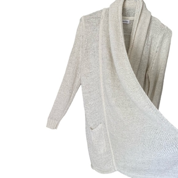 CALVIN KLEIN Cardigan Drape Open Front Pockets Creamy White Knit Women - Picture 3 of 11